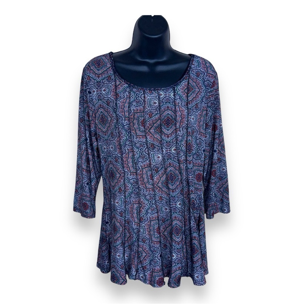 MEDIUM KEREN HART COLORFUL STRETCH BLOUSE BOHO BOHEMIAN 3/4 SLEEVE